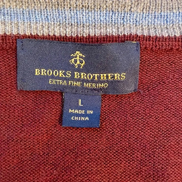 BROOKS BROTHERS Sweater Men's Size L 100% Extra Fine Merino Wool V Neck Burgundy - Picture 4 of 6